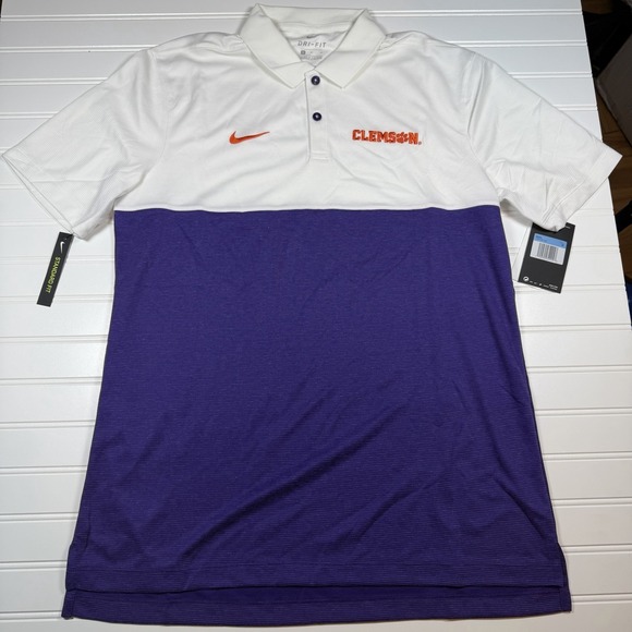 Nike Dri-Fit Clemson Tigers Short Sleeve Polo Men's Medium White Purple NWT - Picture 2 of 8